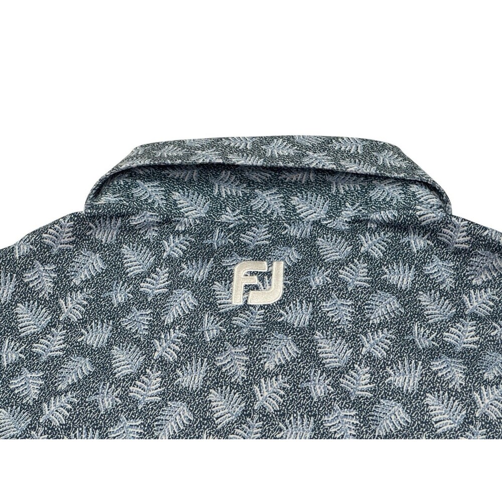 Men's FootJoy Shadow Palm Print Lisle Performance Golf Polo Large Ink Dusk Blue - Picture 10 of 10